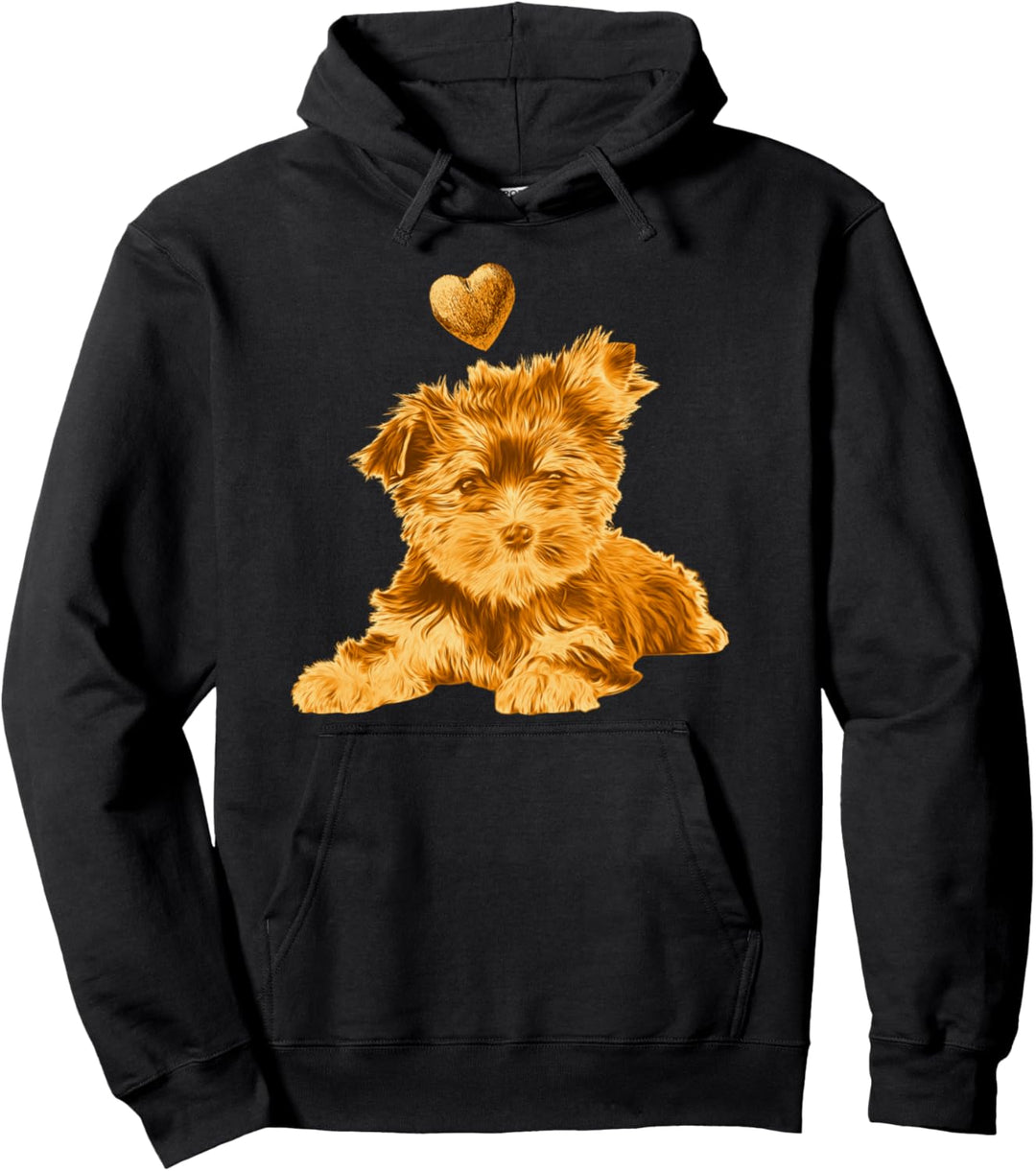 Shirt mit Yorkie Hundemotiv und Herz Gold Figur Hund Pullover Hoodie