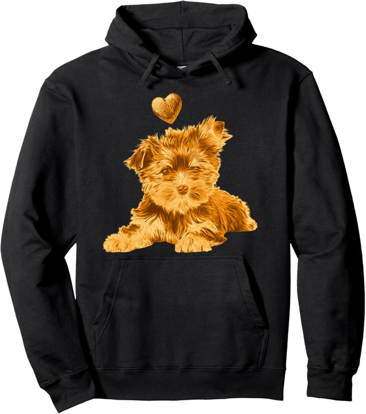 Shirt mit Yorkie Hundemotiv und Herz Gold Figur Hund Pullover Hoodie