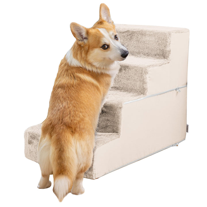 Hundetreppe für Bett - 4 Stufen Hunderampe 58cm hoch - Schaumstoff Hundetreppe für kleine Hunde - Si