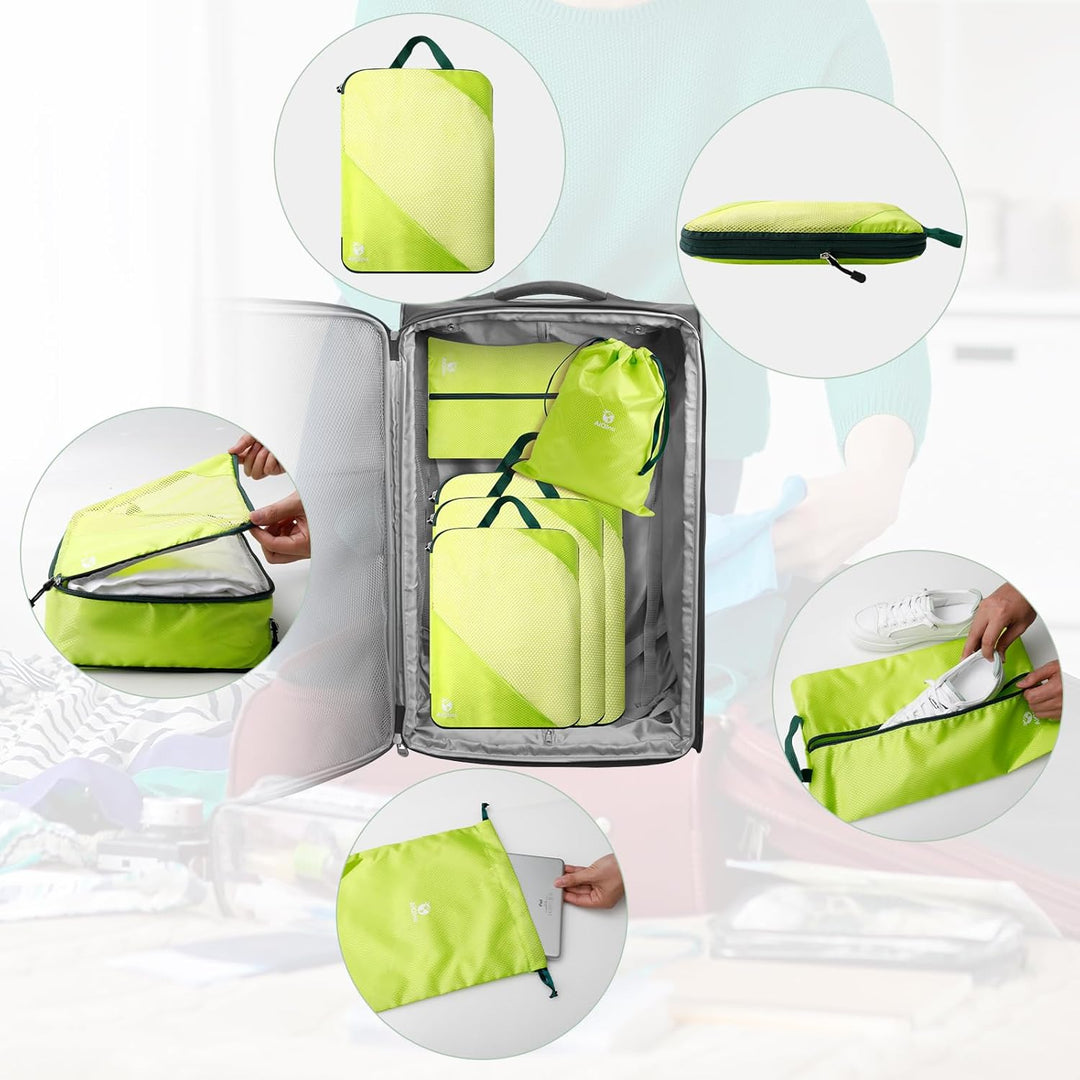 AiQInu Packing Cubes Compression, 5 Stück Packtaschen Kompression Koffer Organizer Set mit Wäschebeu