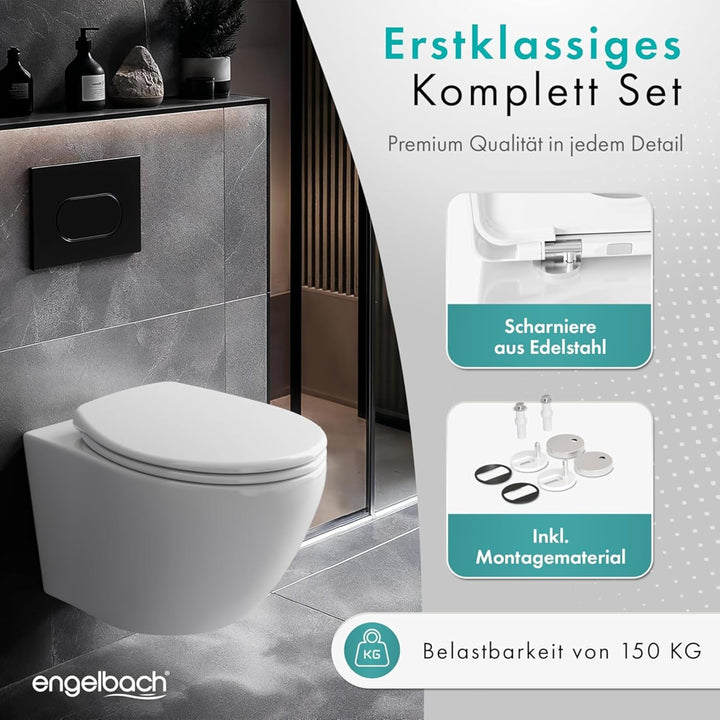 Engelbach® Toilettendeckel mit Absenkautomatik (Einfache Montage) Antibakteriell dank Urea-Duroplast