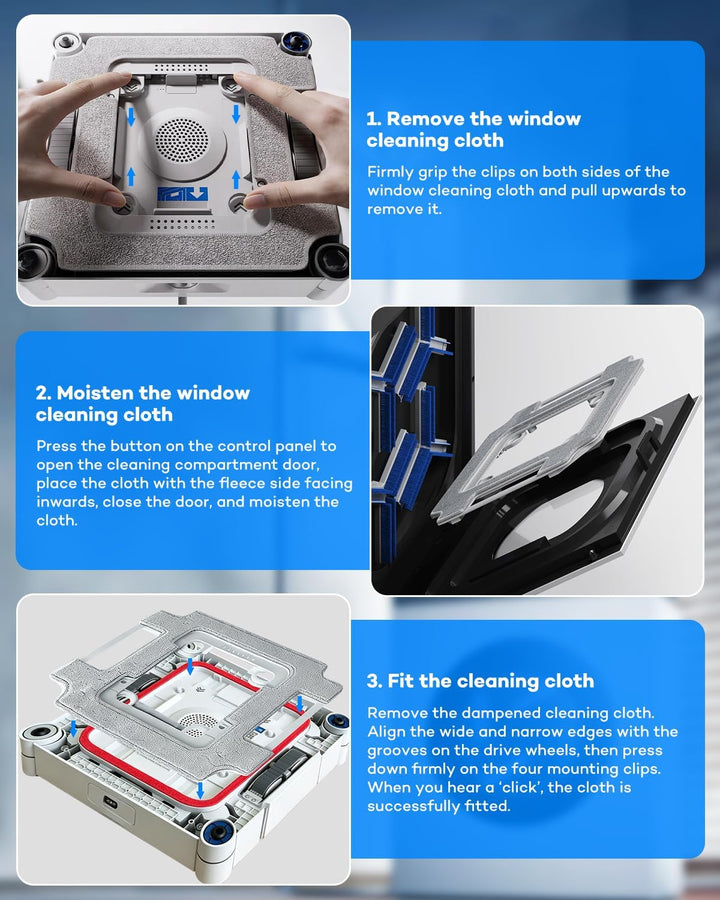 4er-Pack Mikrofaser-Reinigungspad mit Halterung für Ecovacs Winbot W3 Omni Fensterreinigungsroboter,