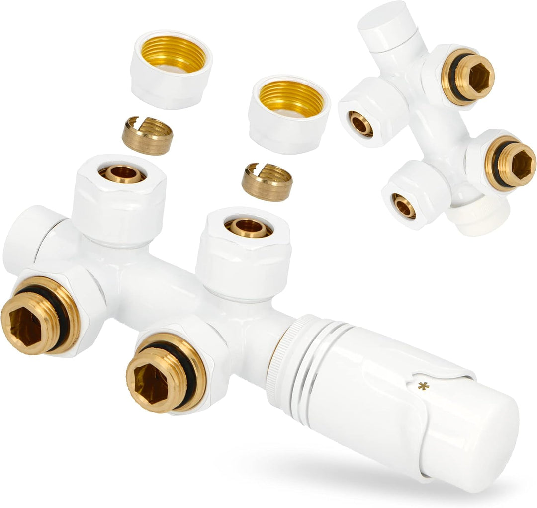 Multiblock Set Heizkörper Thermostat-Heizkörperventil-Set Eckform 1/2'' Weiss Anschlussarmatur Therm