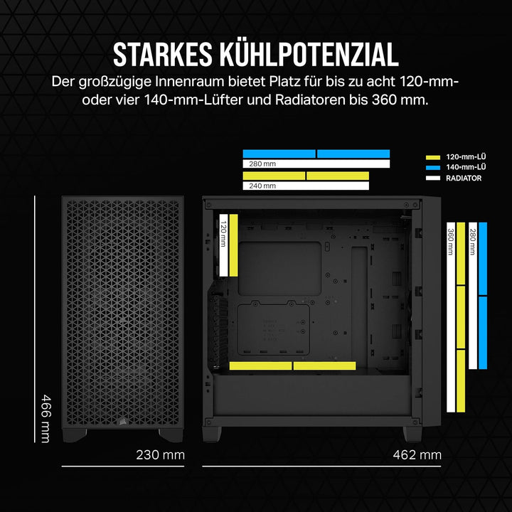 CORSAIR 3000D Airflow Mid-Tower PC-Gehäuse - 3-Pin-Lüfter - Vier-Slot-GPU-Unterstützung - Geeignet F