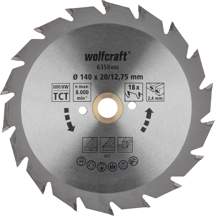 wolfcraft 6358000 | Handkreissägeblatt HM | Serie grün | 18 Zähne | ø140mm 140 X 12, 140 X 12