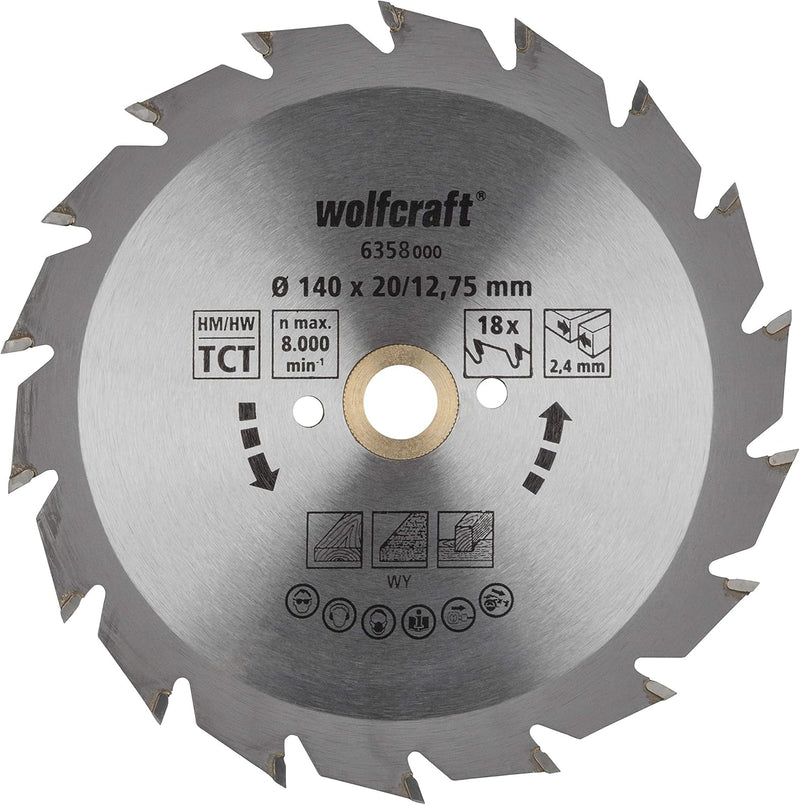 wolfcraft 6358000 | Handkreissägeblatt HM | Serie grün | 18 Zähne | ø140mm 140 X 12, 140 X 12