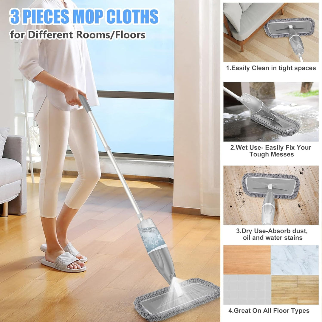 Wischmopp mit Sprühfunktion – EXEGO Bodenwischer mit Sprühmopp Spray Mop Floor Mop mit 3X Wischpads
