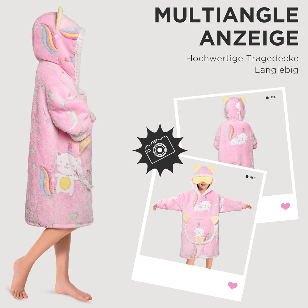 OLAOLA Katze Tragbare Decke Hoodie Im Dunkeln Leuchten, üBergrossEr Decken Hoodie Mit Taschen.Geburt
