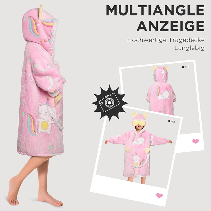 OLAOLA Katze Tragbare Decke Hoodie Im Dunkeln Leuchten, üBergrossEr Decken Hoodie Mit Taschen.Geburt