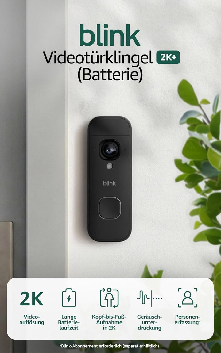 Blink Videotürklingel 2K+ (Batterie, neueste Gen.) | Kopf-bis-Fuss-Aufnahme | 2K | IP65 | Lange Batt