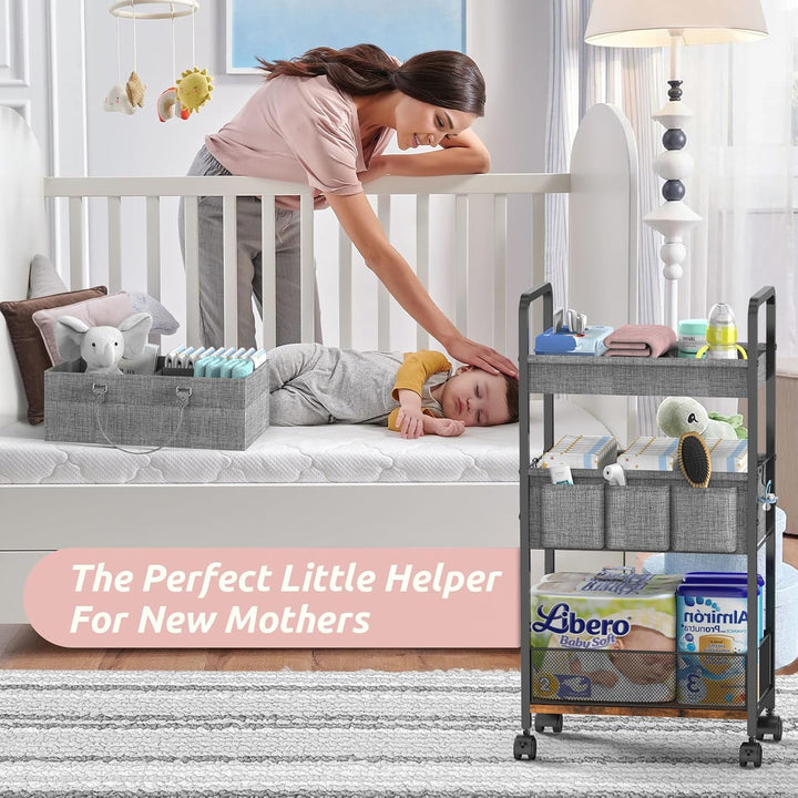 LIDTOP 2-in-1-Baby-Wickeltasche &amp; 3-stöckiger Roll-Wagen, Windel-Caddy Organizer mit Trennwänden, mo