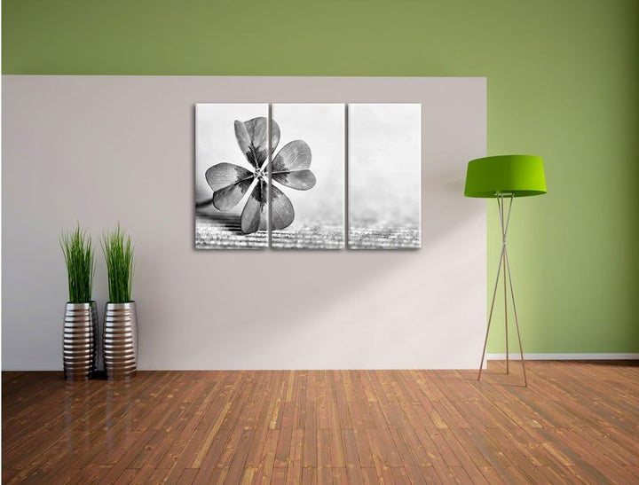 Pixxprint Glücks Kleeblatt mit 4 Blättern als Leinwandbild | Grösse: 3 Teilig (120x80) | Wandbild| K