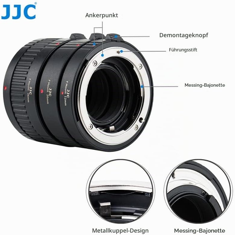 JJC Autofokus Zwischenringe (AF) mit TTL-Belichtung für Makrofotographie 12mm, 20mm und 36mm (Passen