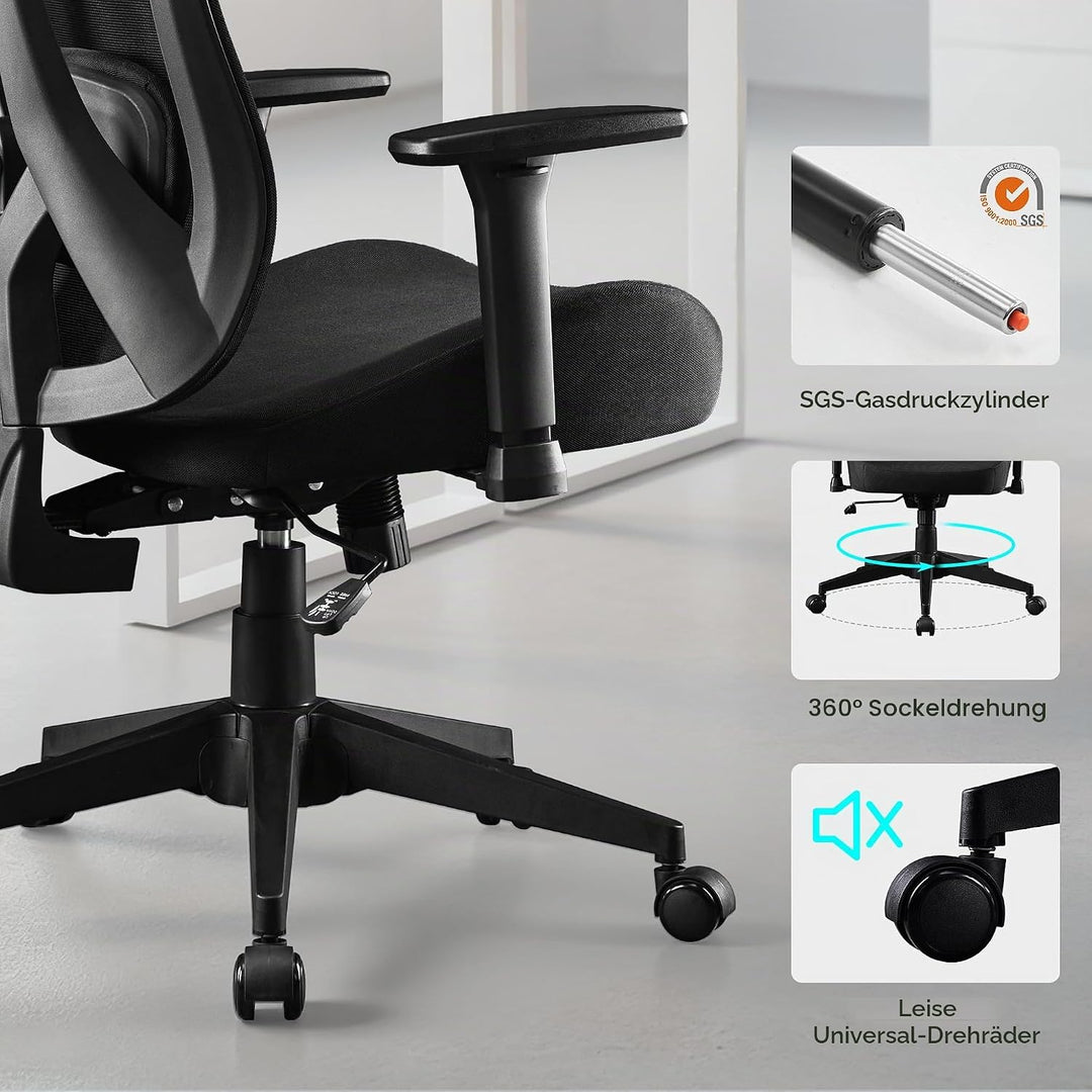 Ergonomischer Bürostuhl mit Verstellbar 3D Armlehne Kopfstütze und Lendenwirbelstütze, Schreibtischs