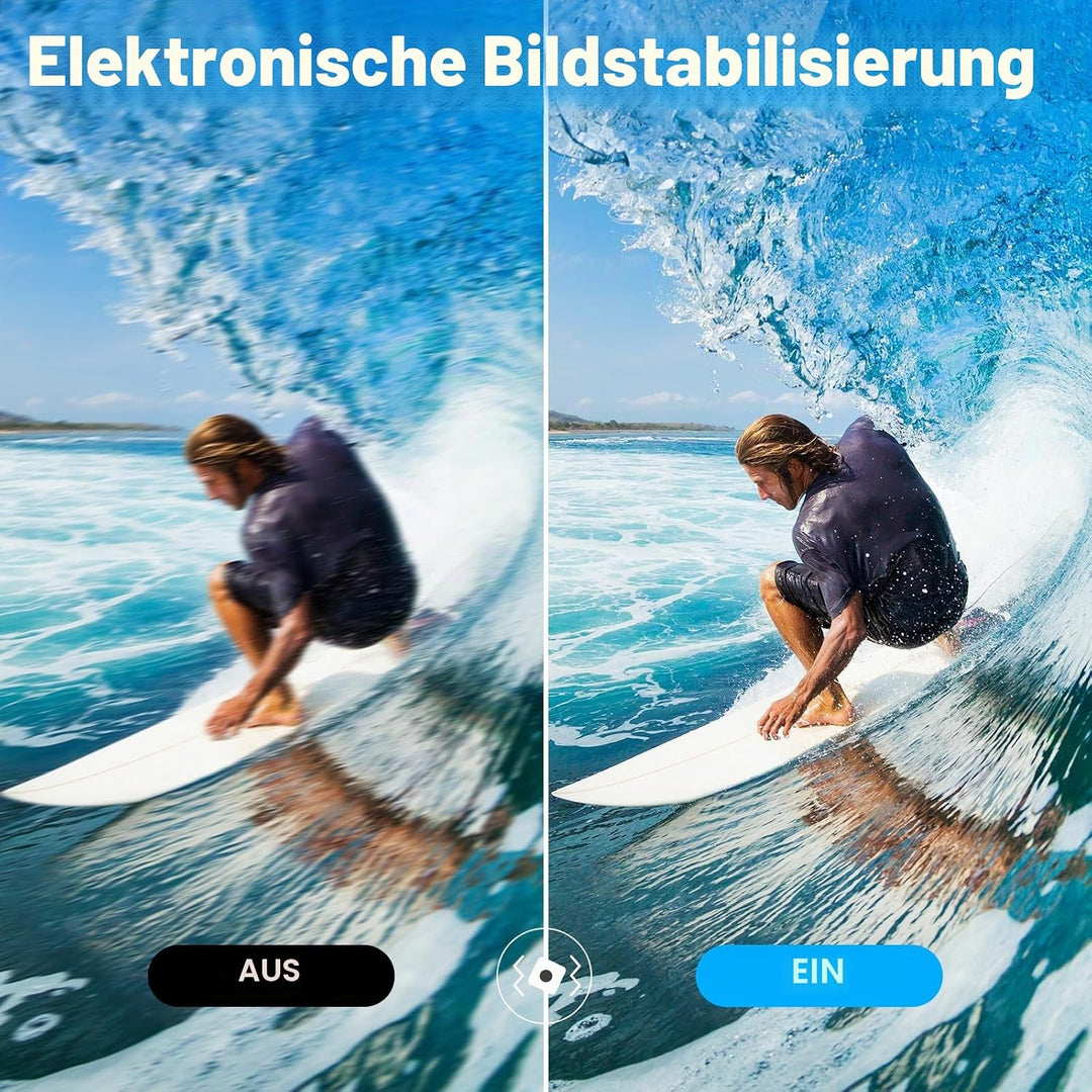 AKASO Action Cam 4K30FPS mit 60cm Stativ Selfie Stick und Tasche Unterwasserkamera WiFi 40M EIS Anti