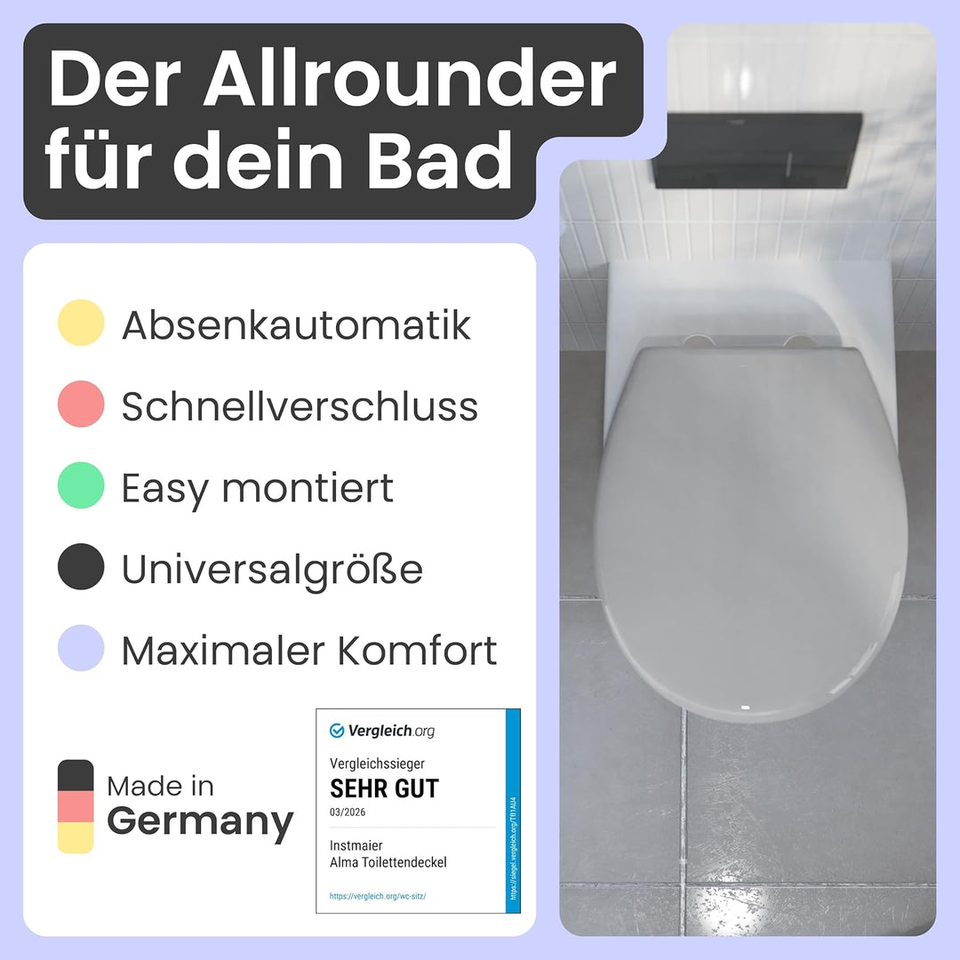 instmaier Toilettendeckel mit Absenkautomatik grau | Made in Germany | ovale Form | Toilettensitz au