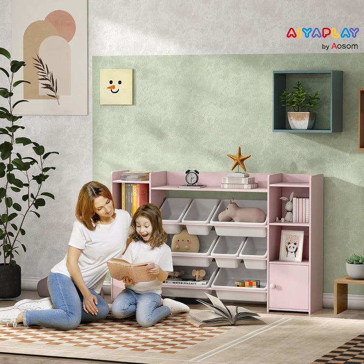 AIYAPLAY Kinderregal, Spielzeugregal Bücherregal mit 8 herausnehmbaren Aufbewahrungsboxen, 4 offenen