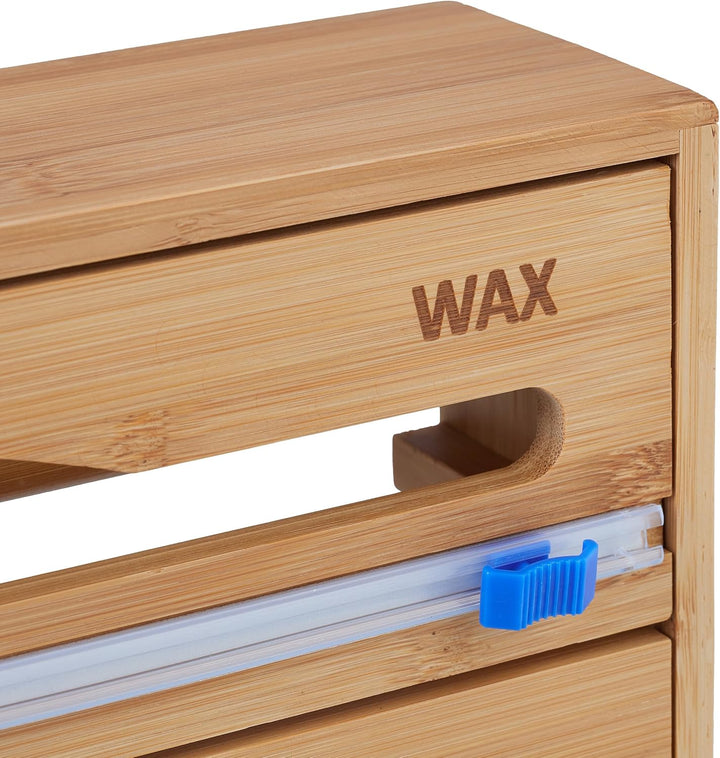 Relaxdays Folienspender 3 in 1, für Wand & Schublade, HxBxT: 23,5 x 39 x 9 cm, Bambus, Folienschneid