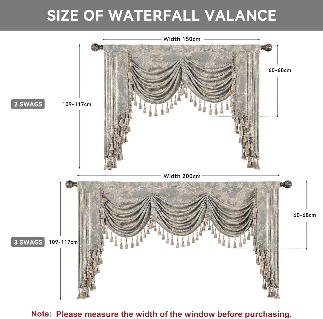 TOPLUXE Swag Volant Vorhang für Schlafzimmer Esszimmer Wohnzimmer Küche, Damast Kurzstore Waterfall