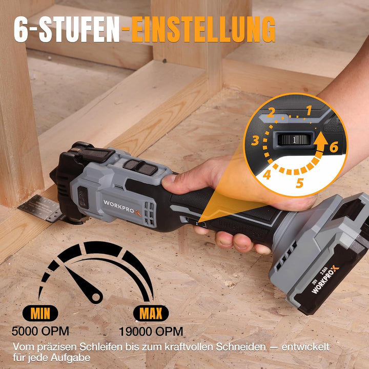 WORKPROX 20V Bürstenloser Oszillationswerkzeug Akku mit Tasche | 6 Einstellbare Geschwindigkeiten, M
