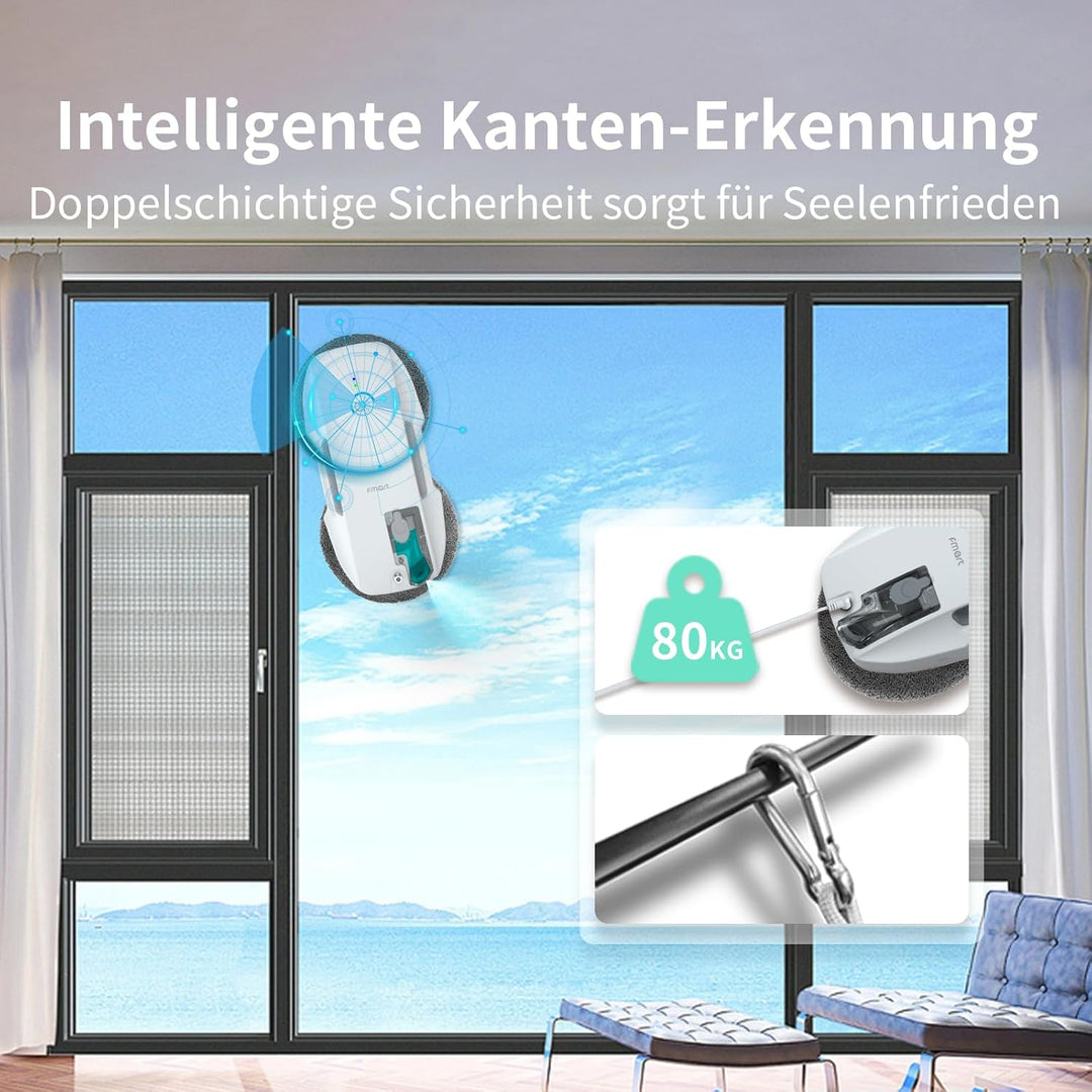Fmart Fensterreiniger, fensterputzroboter mit Wasserstrahl, 3800pa Starke Saugkraft, mehrfacher Sich