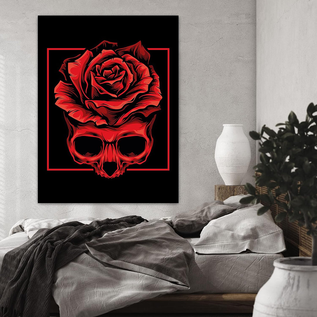 wandmotiv24 Totenkopf Wandbild aus Acrylglas, Grösse 100x75cm, Hochformat, Schädel mit Rose & Rechte