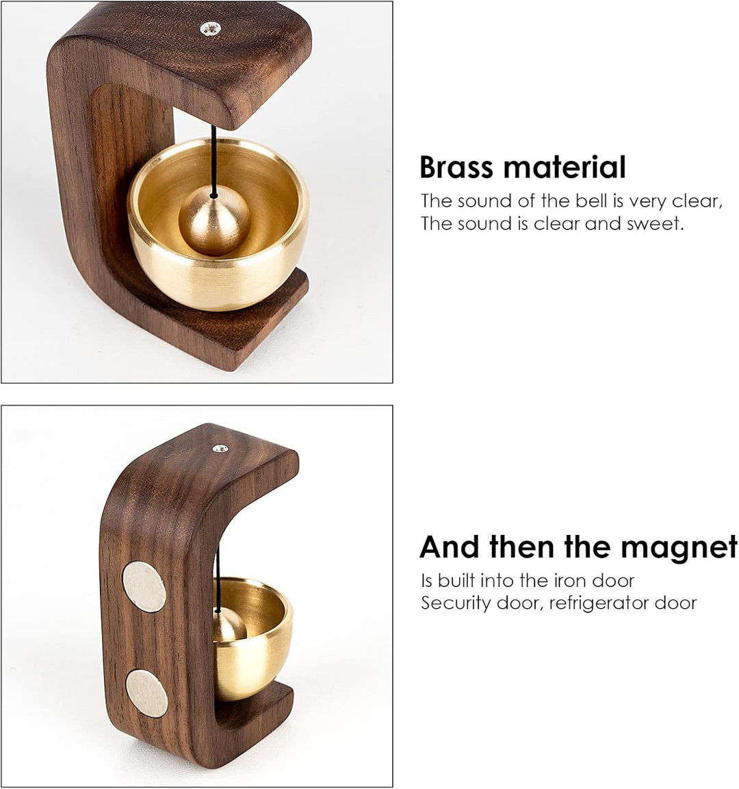 Goldene dekorative Shopkeepers Glocke für Türöffnung – magnetische Holz-Türklingel mit Messingglocke