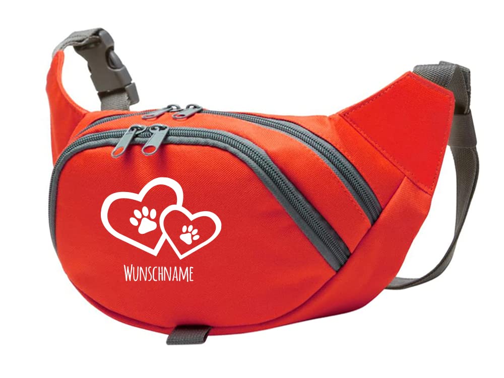 Tierisch-tolle Geschenke Hundesport Bauchtasche Leckerlie-Tasche mit 2 Herzen, 2 Pfoten und Wunschna