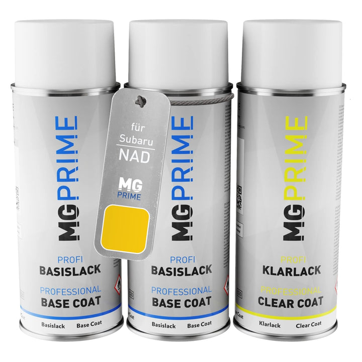 MG PRIME Autolack Sprühdosen Set für Subaru NAD Charlesite Yellow Grundlack Basislack Klarlack Spray