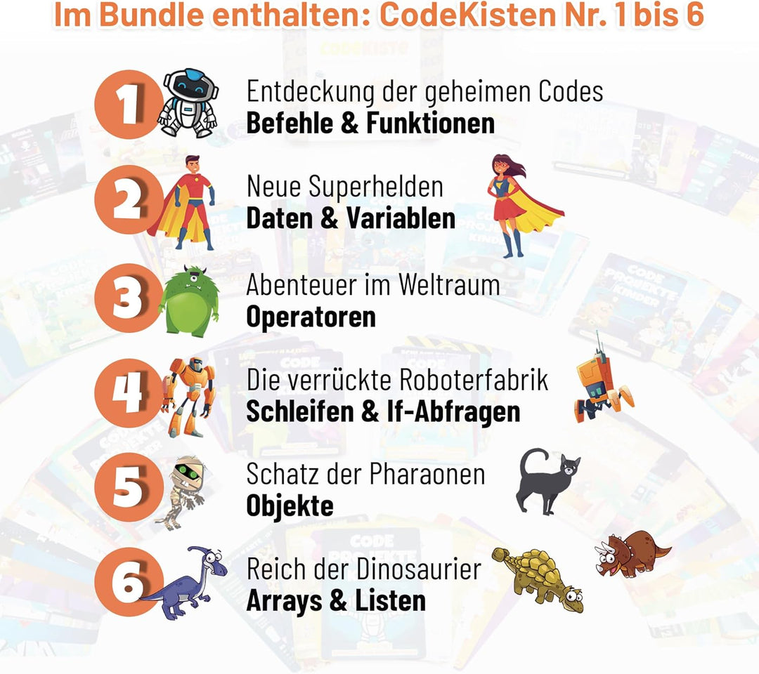 Bundle 1-6: Set mit Kisten Nr. 1 bis 6 - Programmieren Lernen für Kinder Coding-Bundle (Kiste Nr. 1-