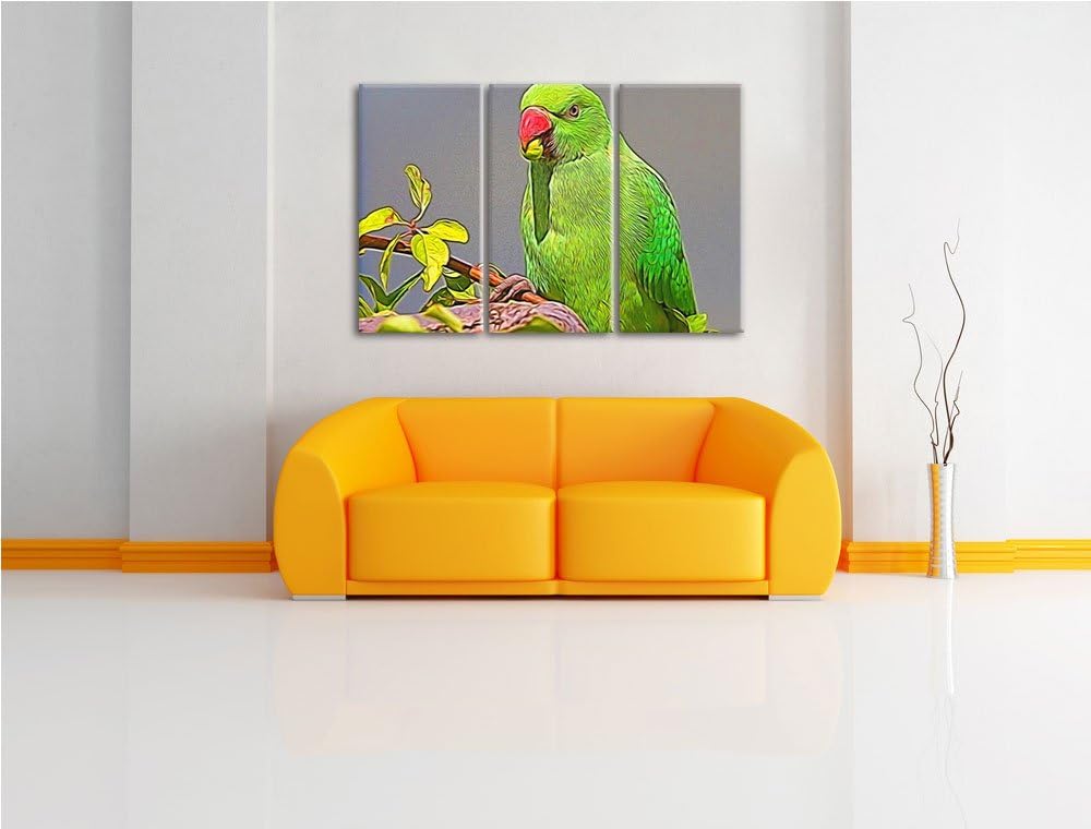 schöner Halsbandsittich beim Essen NewArt 3-Teiler Leinwandbild 120x80 Bild auf Leinwand, XXL riesig