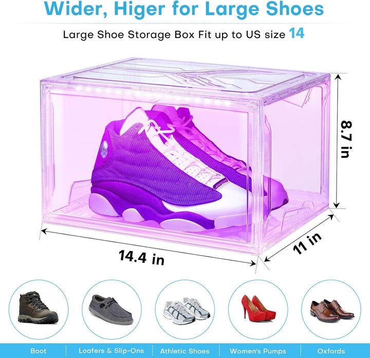 LED Schuhboxen Stapelbar, 2er Set, Schuh-Organizer aus Kunststoff, Schuhaufbewahrung Platzsparend, M
