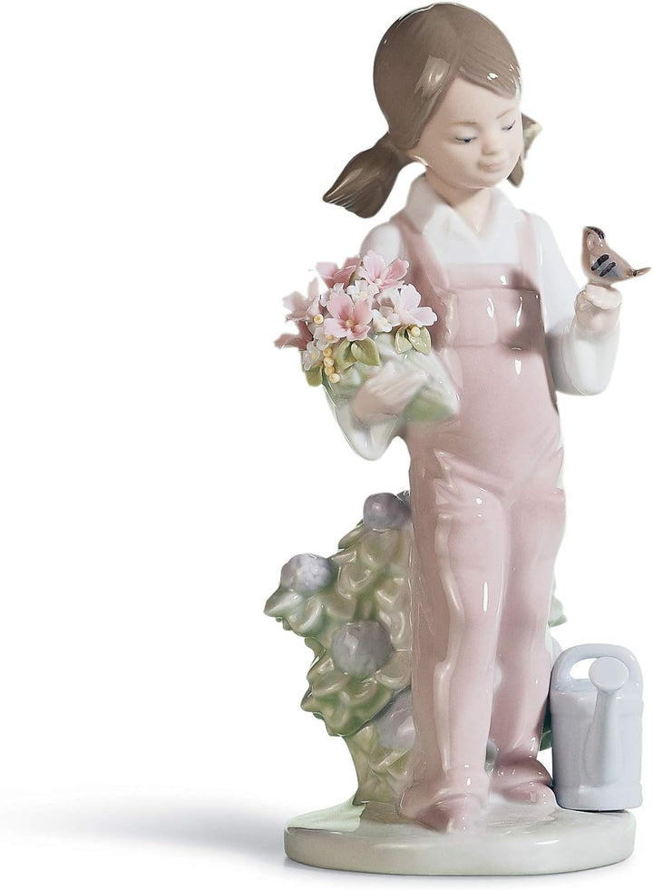 LLADRÓ Mädchen-Figur Kinderfrühling. Mädchen Mit Blumen. Porzellan.