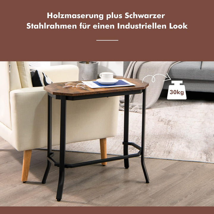 COSTWAY Konsolentisch Industriell, Schmaler Beistelltisch, Sofatisch Metallgestell, Flurtisch Dekoti