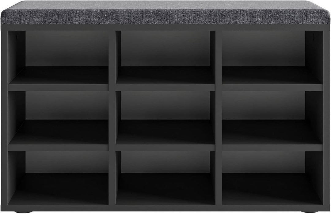 KOMTO Schuhbank mit Sitzfläche - Schuhregal Schwarz 80 x 50 x 30 cm Schuhschrank mit Sitzbank Flur B