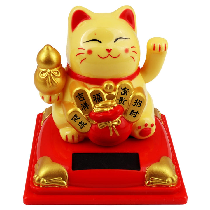 Freak Scene Glückskatze Maneki-Neko Vermögen Solar auf Sockel 8cm beige Winkekatze Lucky cat, Beige