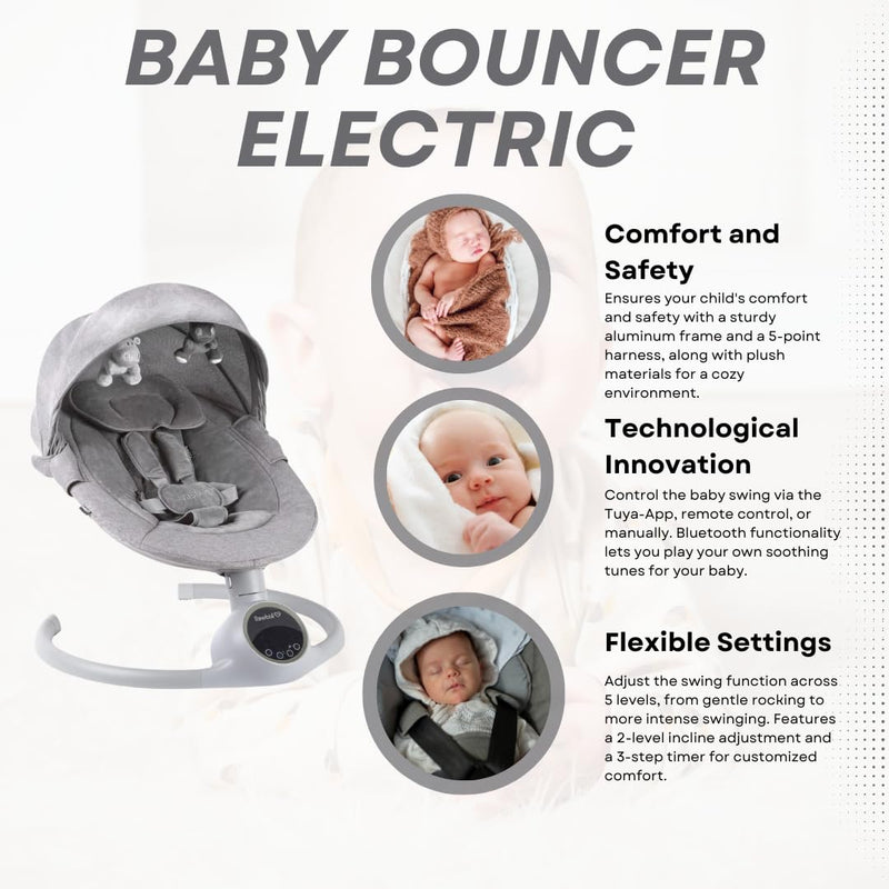 COIL Babywippe Elektrisch Neugeborene- Multifunktionale Babyschaukel mit Musik, Bluetooth und Tuya-A