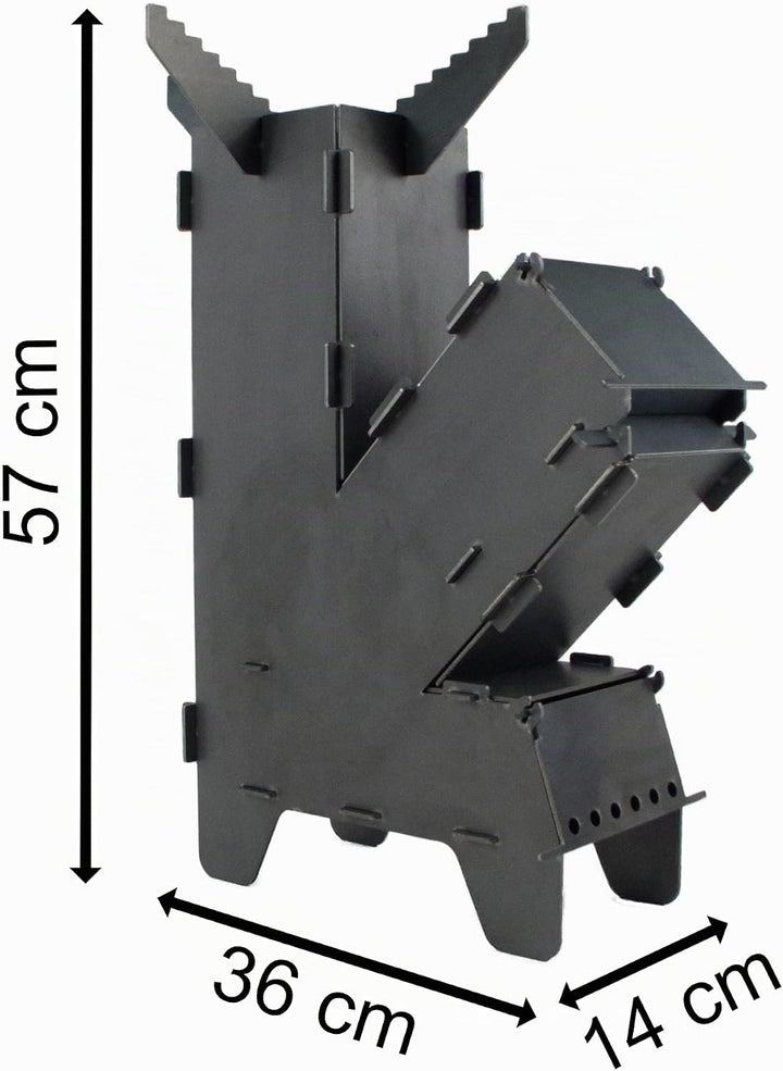 Fire World Raketenofen Rocket Gross Stove Stecksystem aus massivem 3 mm dickem Stahl, Gross