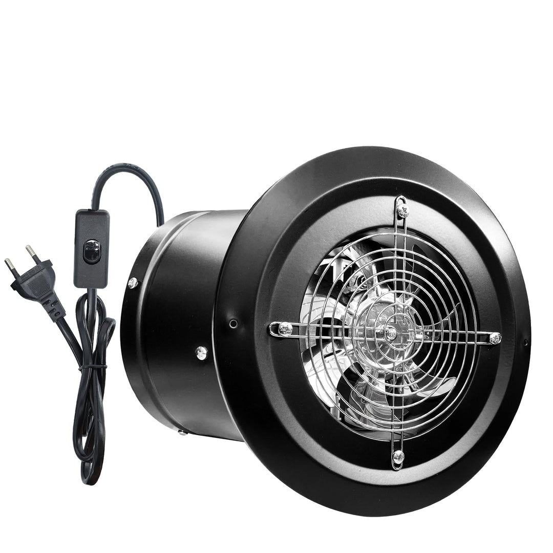Rund Abluftventilator 150mm Badlüfter, Schwarz | 480m³/h, Rücklaufklappe Metall, Wandventilator, EU-