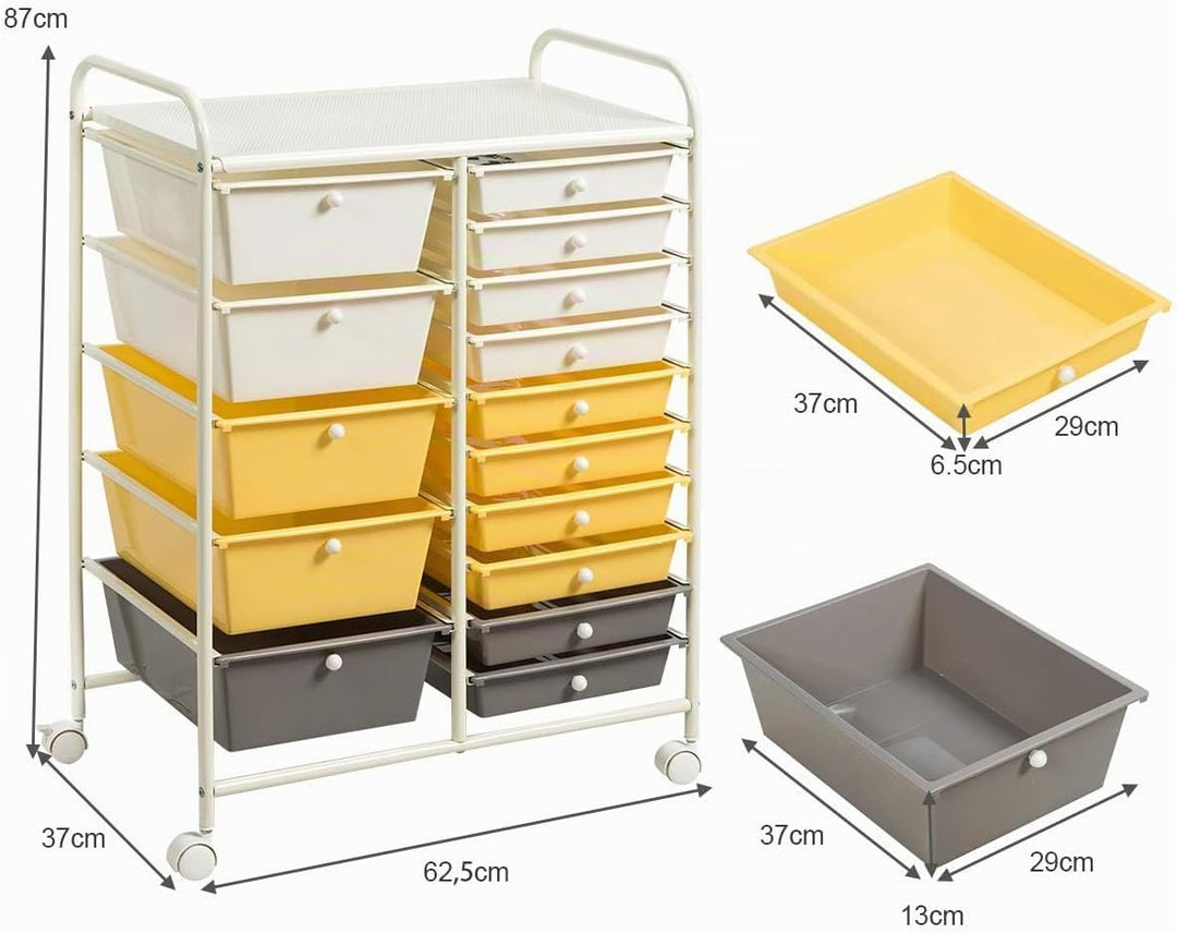 COSTWAY Rollwagen mit 15 stapelbaren Schubladen, Schubladenwagen Rollcontainer mit Metallgestell und