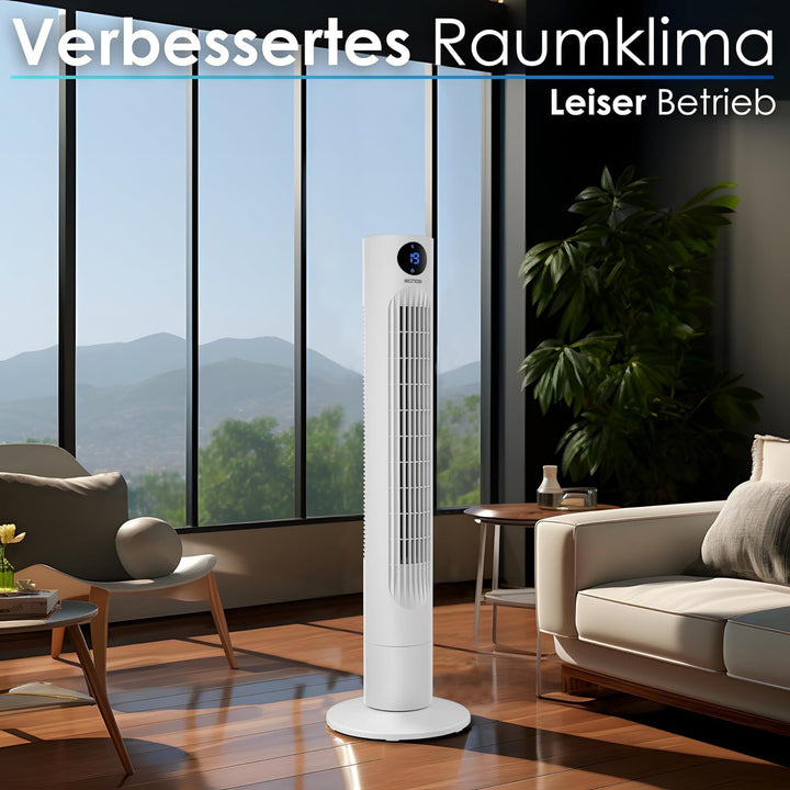 Echos Turmventilator | Ventilator sehr leise | Fernbedienung | Oszillierend | LED-Display | 3 Stufen
