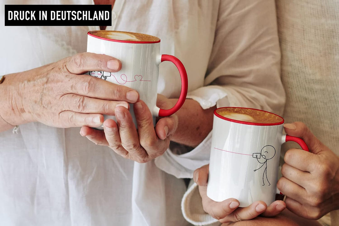 Trendation - Fernbeziehung Geschenk Tassen Set Partner Liebe Geschenk für Freundin Freund Liebesgest