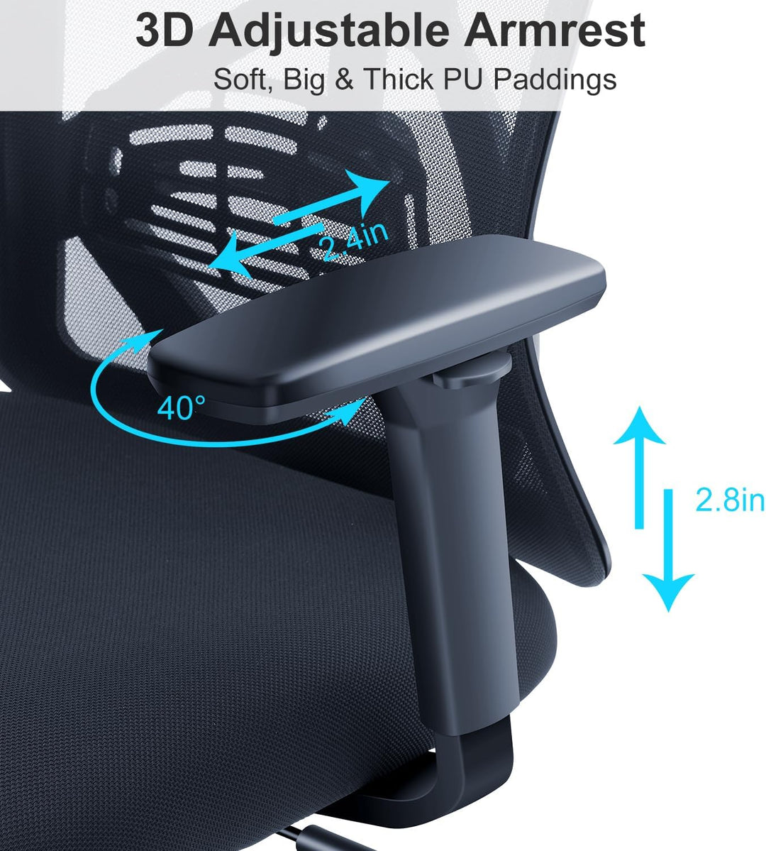Ticova Bürostuhl Ergonomisch Schreibtischstuhl, Hoher Rücken Ergonomischer Stuhl mit Verstellbarer L