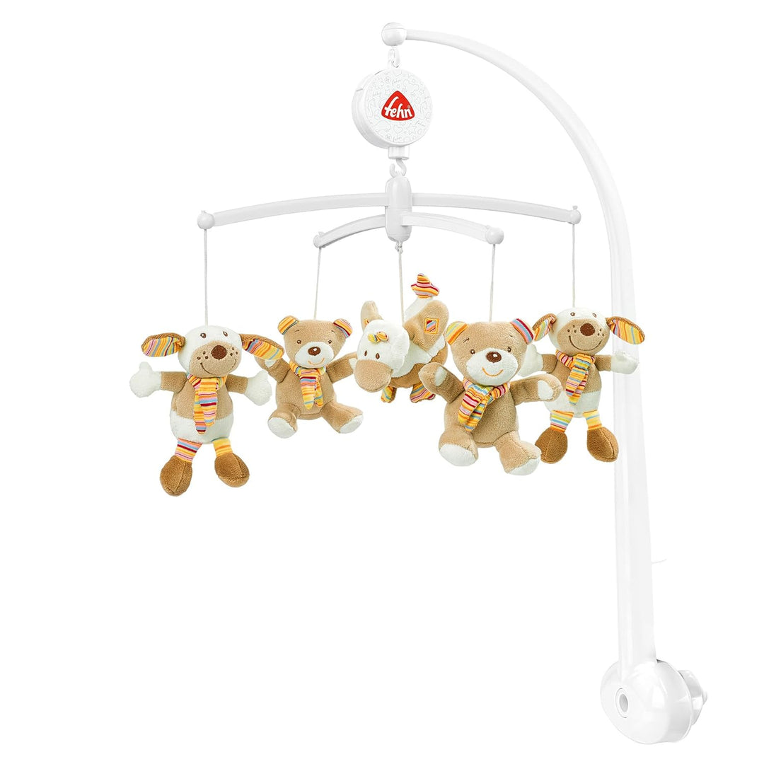 Fehn Musik Mobile Rainbow - Baby Einschlafhilfe Musikspielzeug mit süssen Tieren - Babymobile Spielu