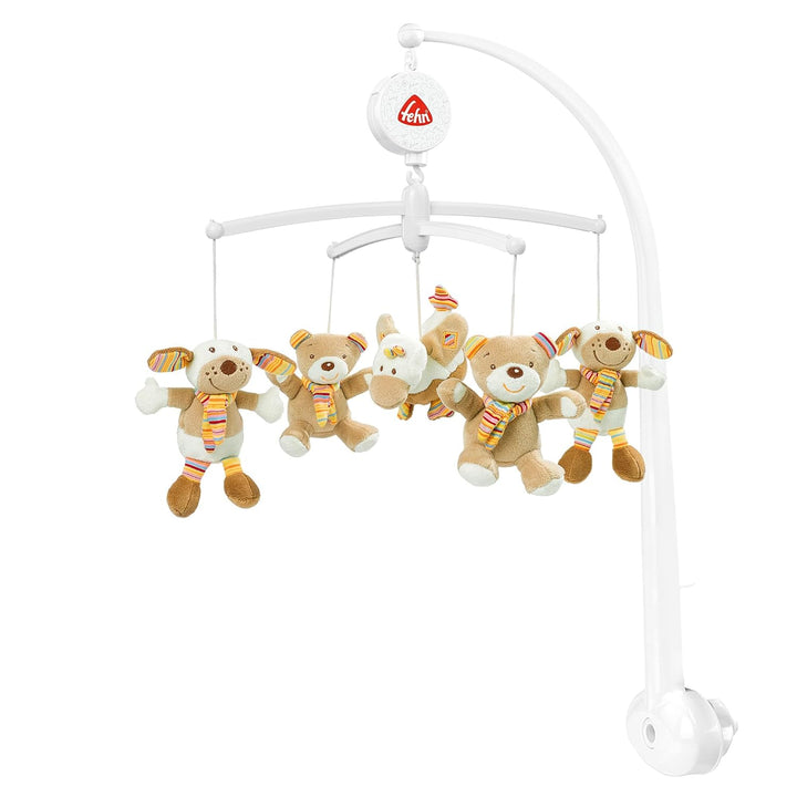 Fehn Musik Mobile Rainbow - Baby Einschlafhilfe Musikspielzeug mit süssen Tieren - Babymobile Spielu