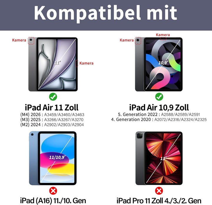 aoub Hülle mit Tastatur für iPad Air 11 Zoll 2025 M3/2024 M2, Kompatibel mit iPad Air 7./6./ 5./ 4.