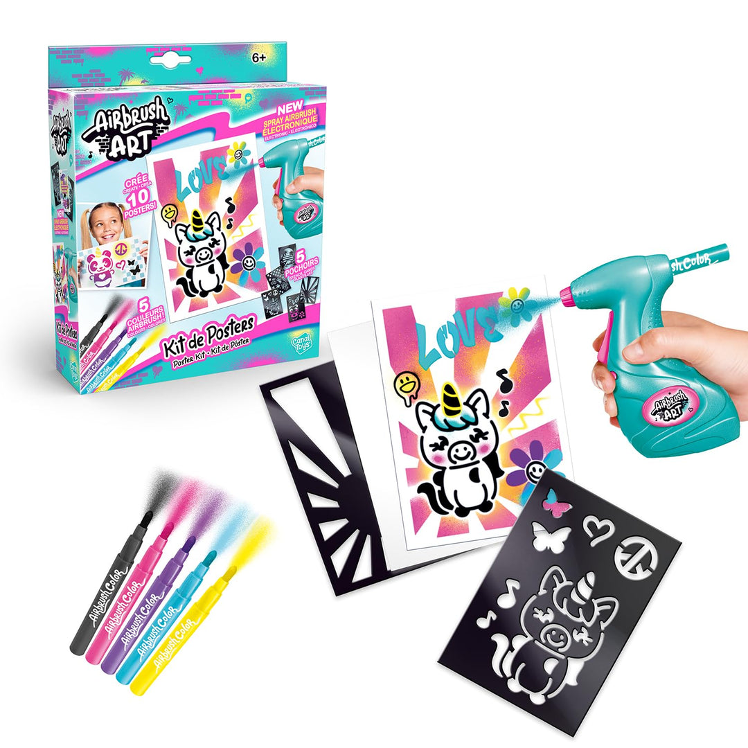 Canal Toys - Airbrush Art - Poster-Set mit elektrischem Airbrush-Sprüher, 5 Stiften, 5 Schablonen un