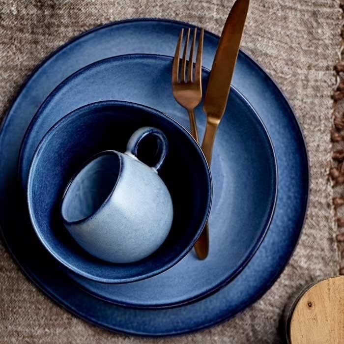 Bloomingville Serviertablett Sandrine, blau, Keramik 16 x 34 x 3,5 cm Blau, 16 x 34 x 3,5 cm Blau