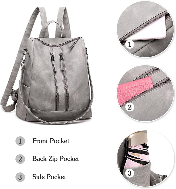 PORRASSO Mode Rucksack Damen Umhängetasche Frauen Wasserdicht Daypack Mädchen Schultasche Leder Ruck
