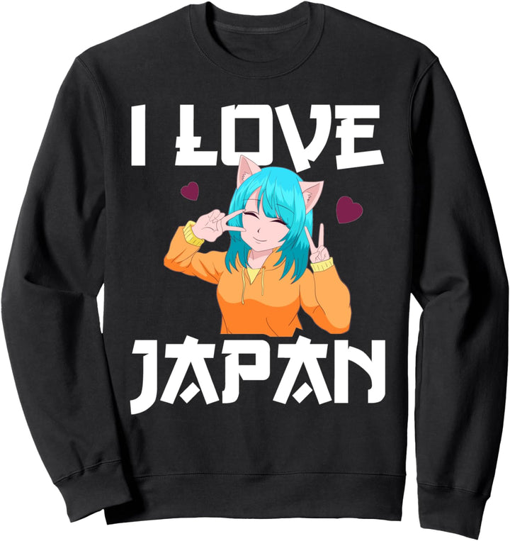 I Love Japan Kawaii Neko Anime Girl Manga Otaku Waifu Sweatshirt